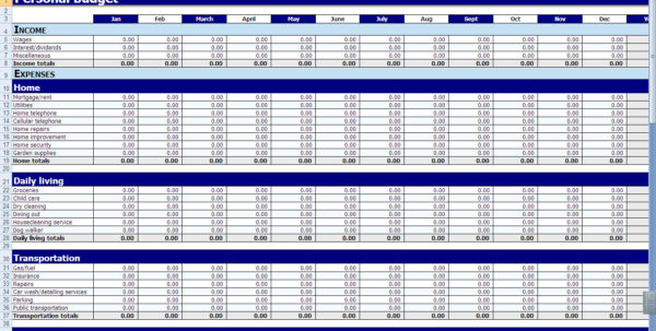 personal financial spreadsheet templates