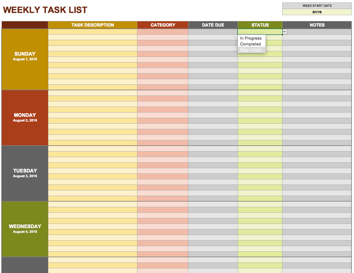 Daily Task List Template For Word Excel