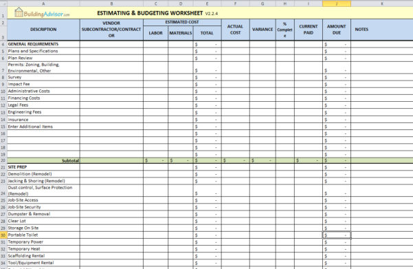 vendor spreadsheet template