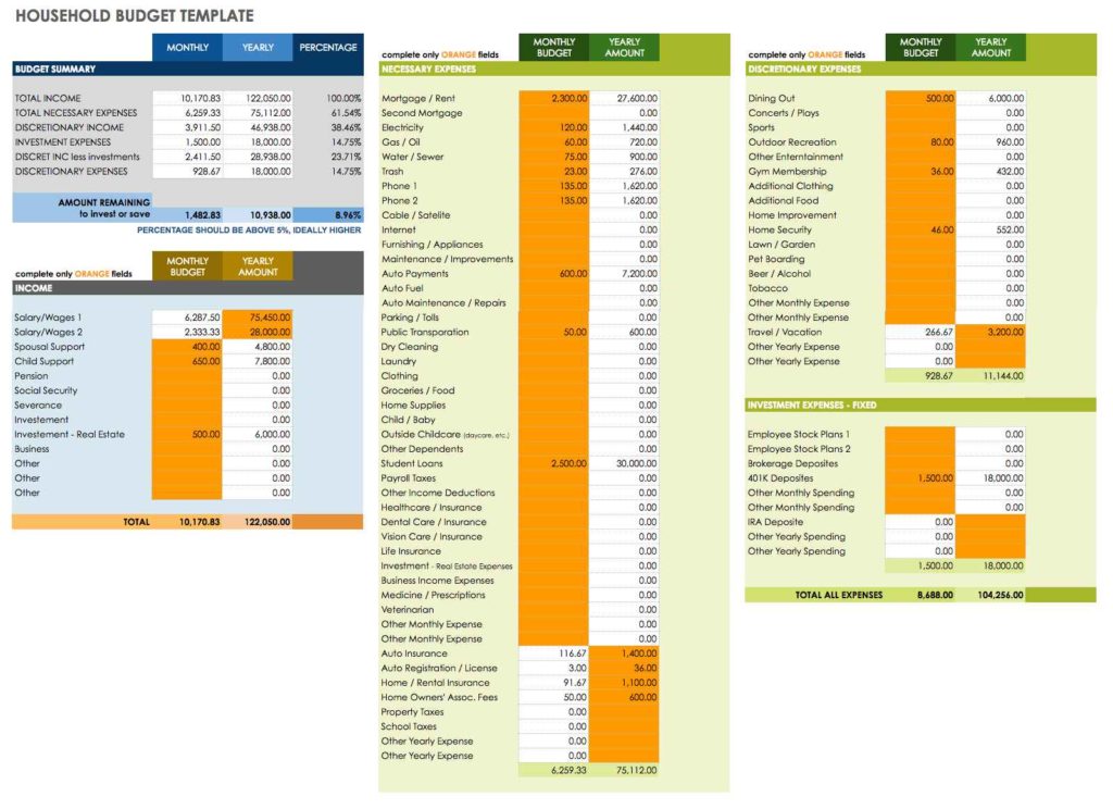 Excel Spreadsheet Templates For Monthly Expenses