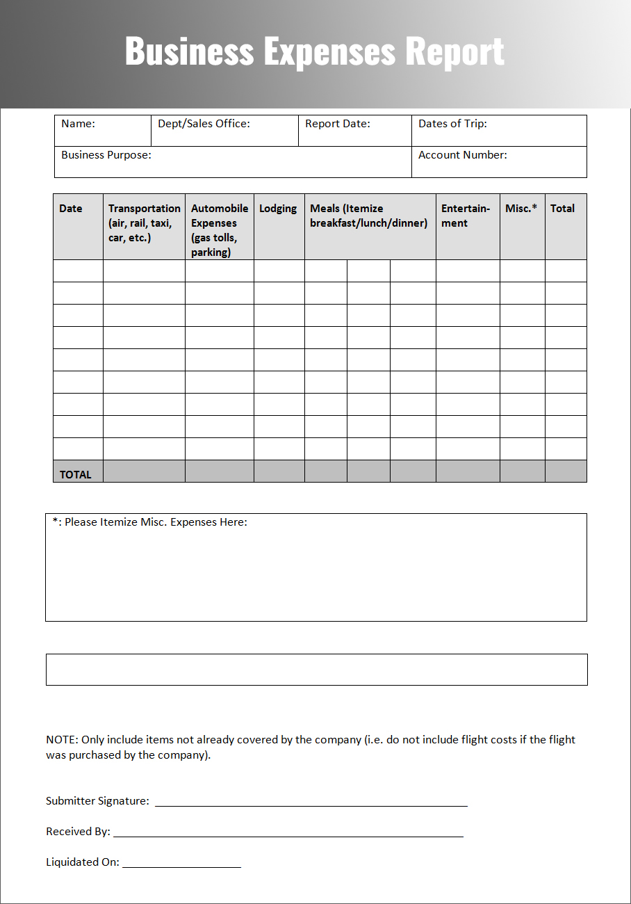 Expense Report Template Google Docs Detailed Expense Report Template 