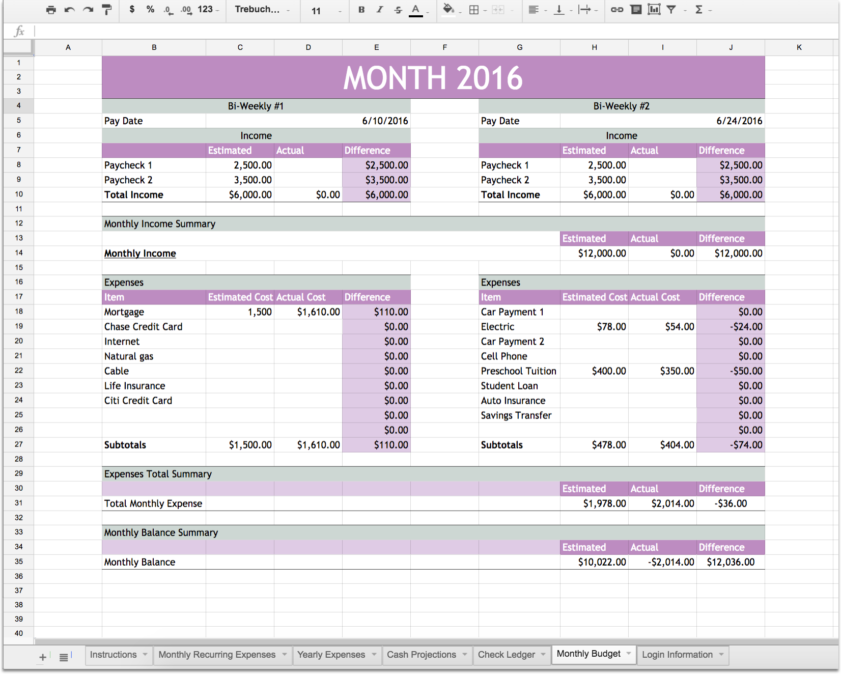 Personal Finance Excel Template India