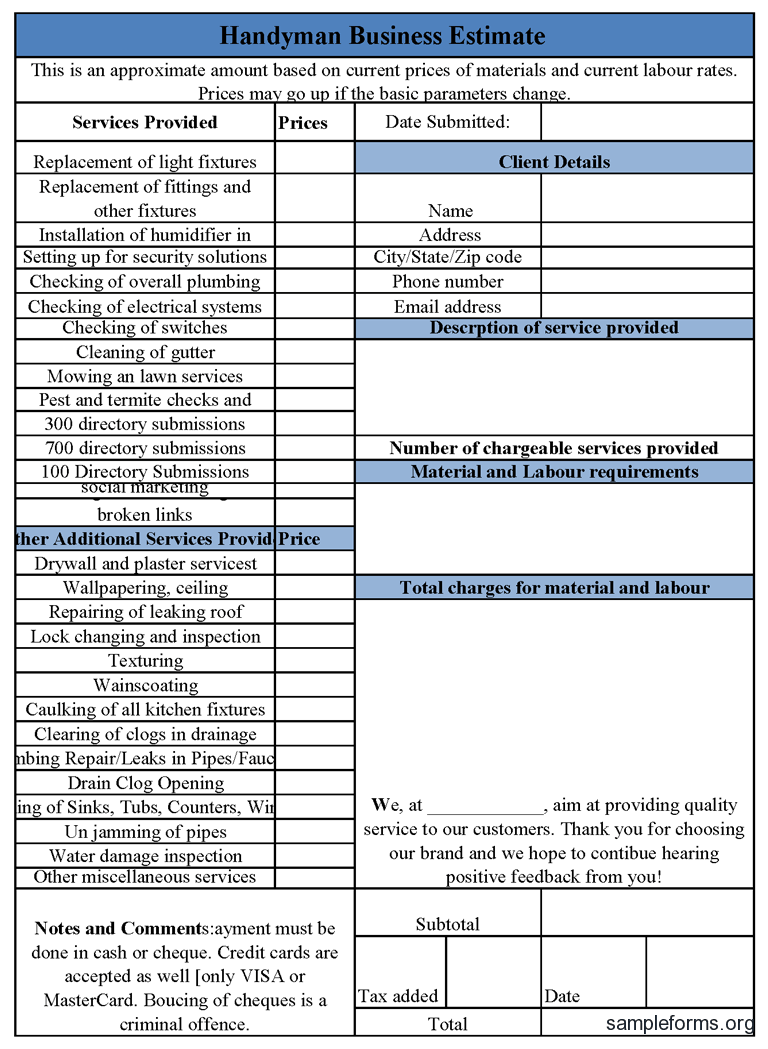 Handyman Invoice Spreadsheet Templates for Busines Handyman Receipt