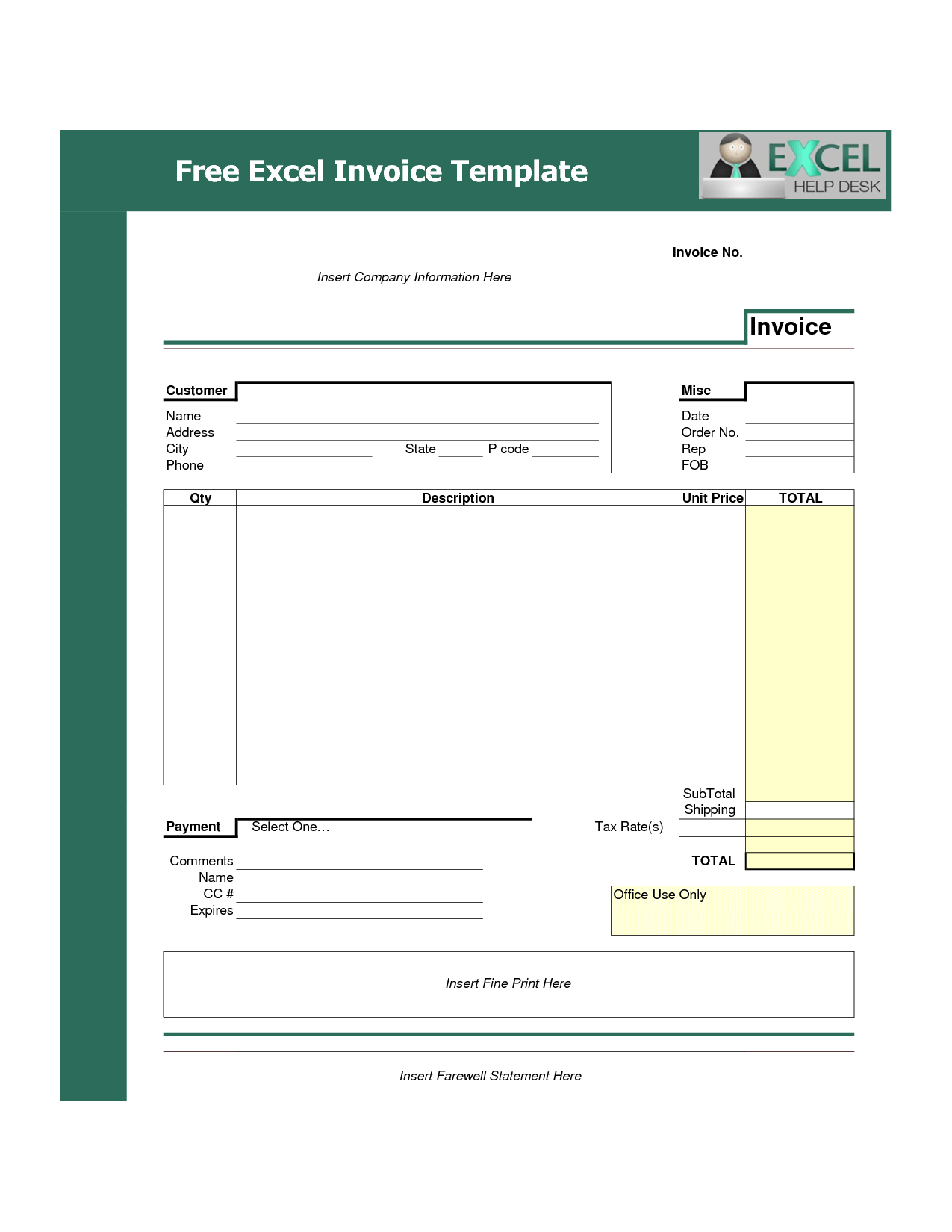 Invoice Template Excel Free Download Free Spreadsheet Excel Spreadsheet 