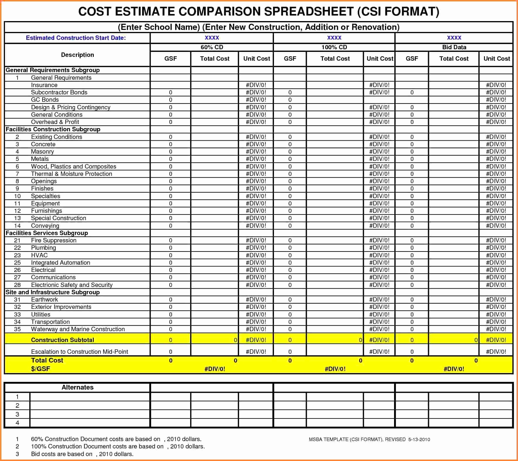 construction-price-list-template