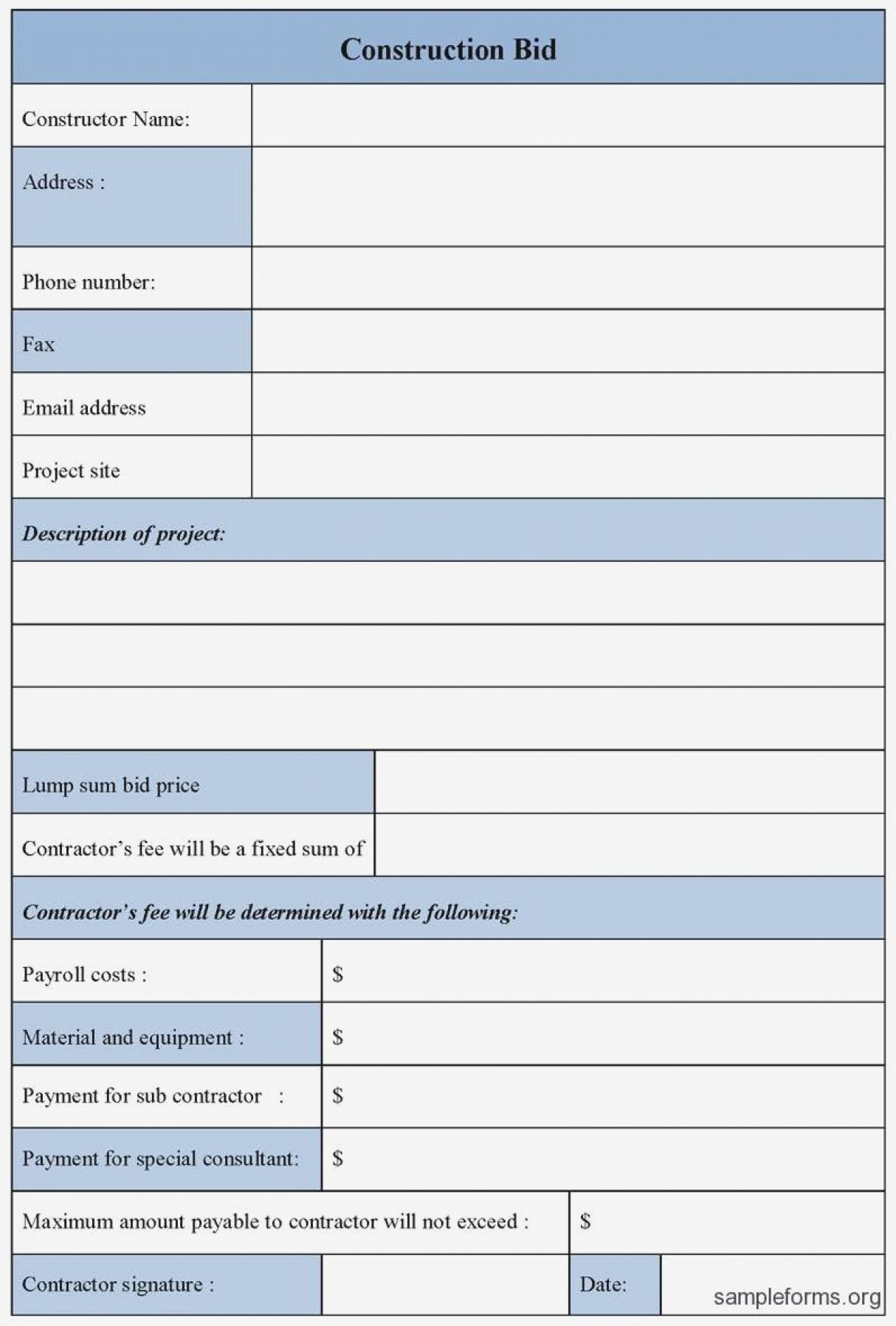 Construction Bid Form Excel Example Of Spreadshee Construction Estimate 