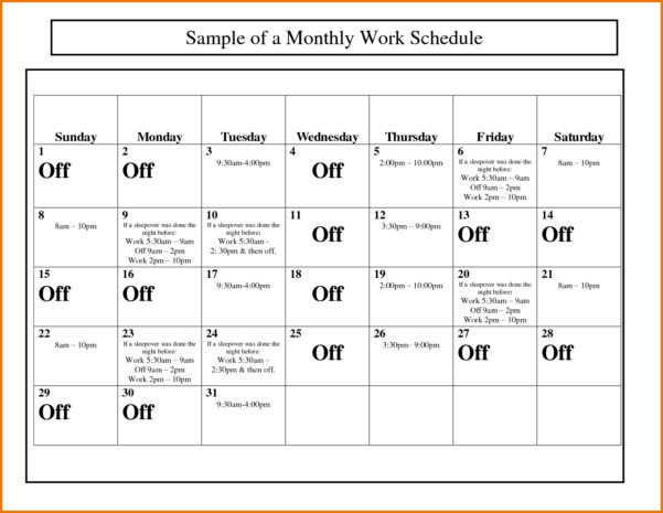 Monthly Work Schedule Calendar Template | Blank Calendar Design 2017 For Monthly Work Schedule Template Pdf Monthly Work Schedule Template Pdf Example of Spreadshee