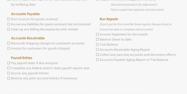 Month End Accounting Checklist Template Spreadsheet Templates for Month End Accounting Checklist Template Spreadsheet Templates for