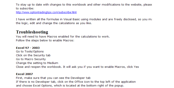 Option trading workbook