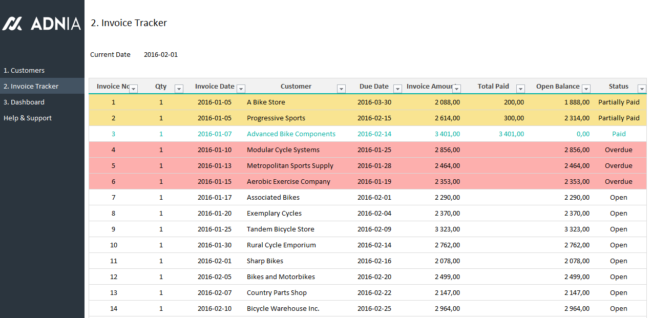 Invoice Tracker Excel Template Adnia Solutions For Invoice Excel 