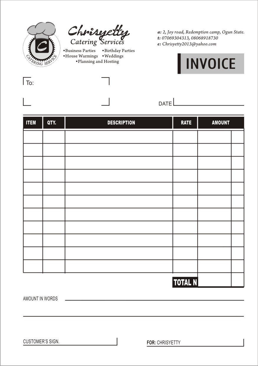 Catering Service Invoice Expense Spreadshee Catering Service Invoice.