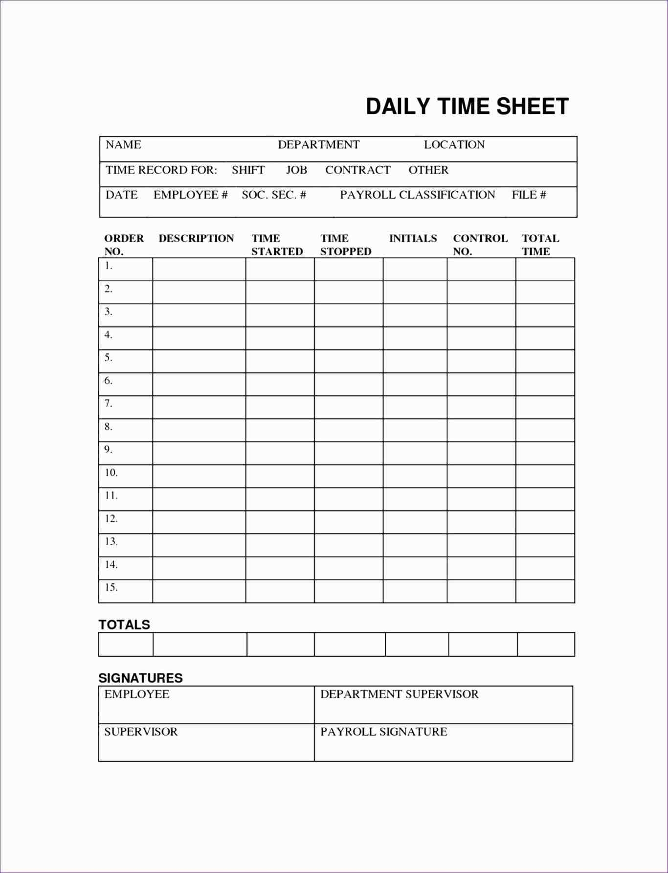 Clock In Time Sheets Printable