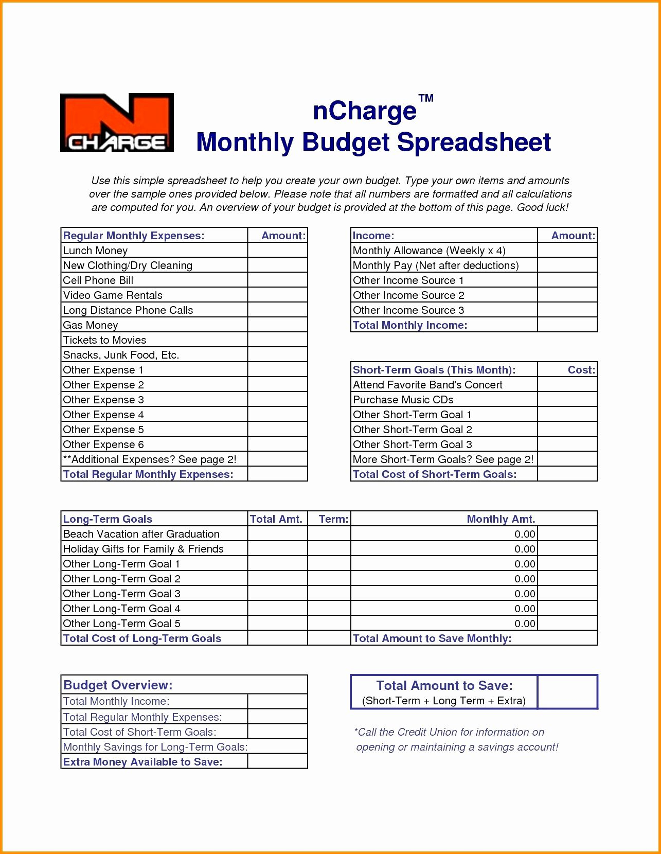 Free Printable 50 30 20 Budget Spreadsheet Template