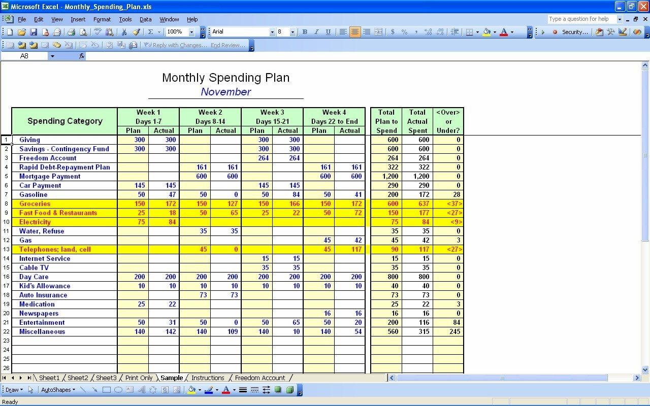 50 30 20 Budget Spreadsheet Template