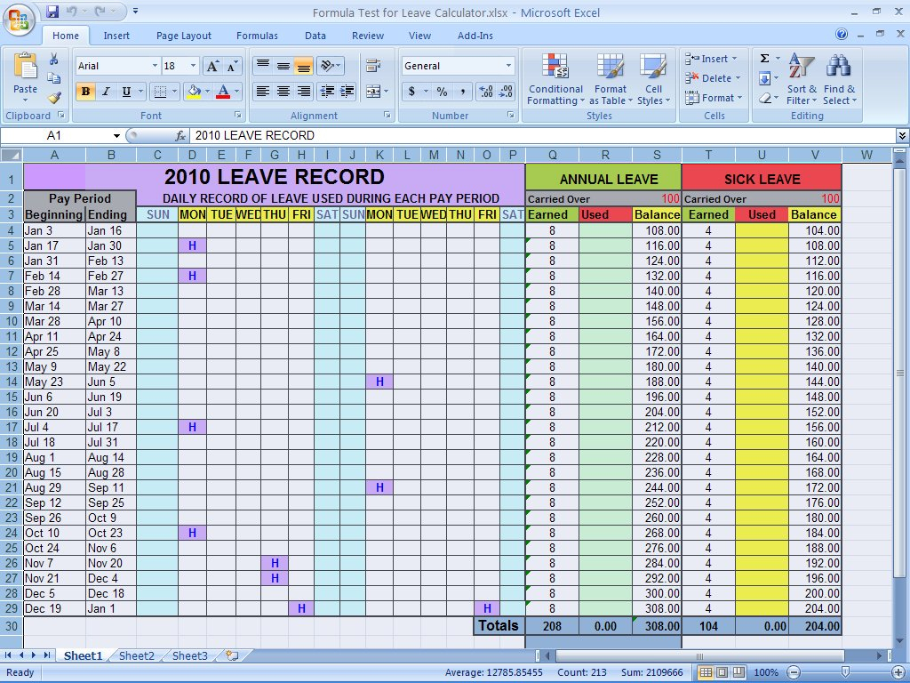 Annual Leave Calculator Excel Spreadsheet Google Spreadshee Annual