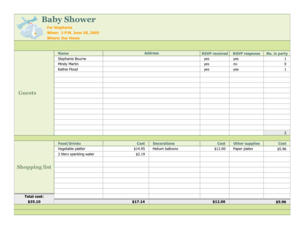 Baby Excel Spreadsheet Printable Spreadshee baby shower excel ...