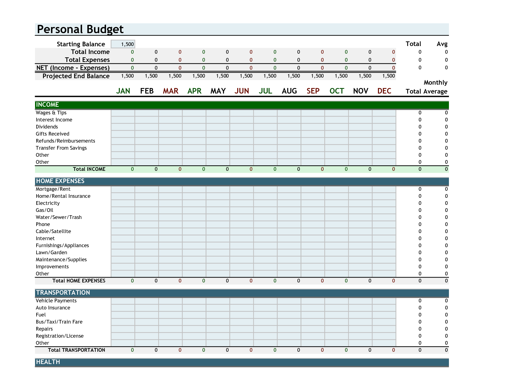 Personal Budget Excel Template Villeinfo