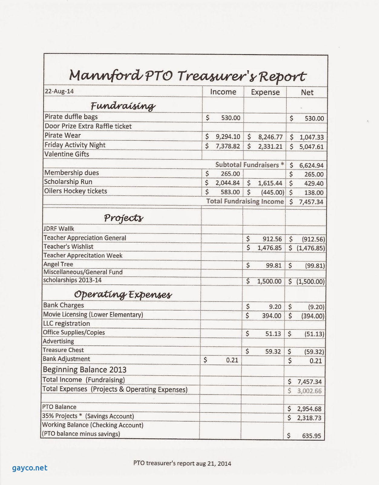 non-profit-treasurer-report-template