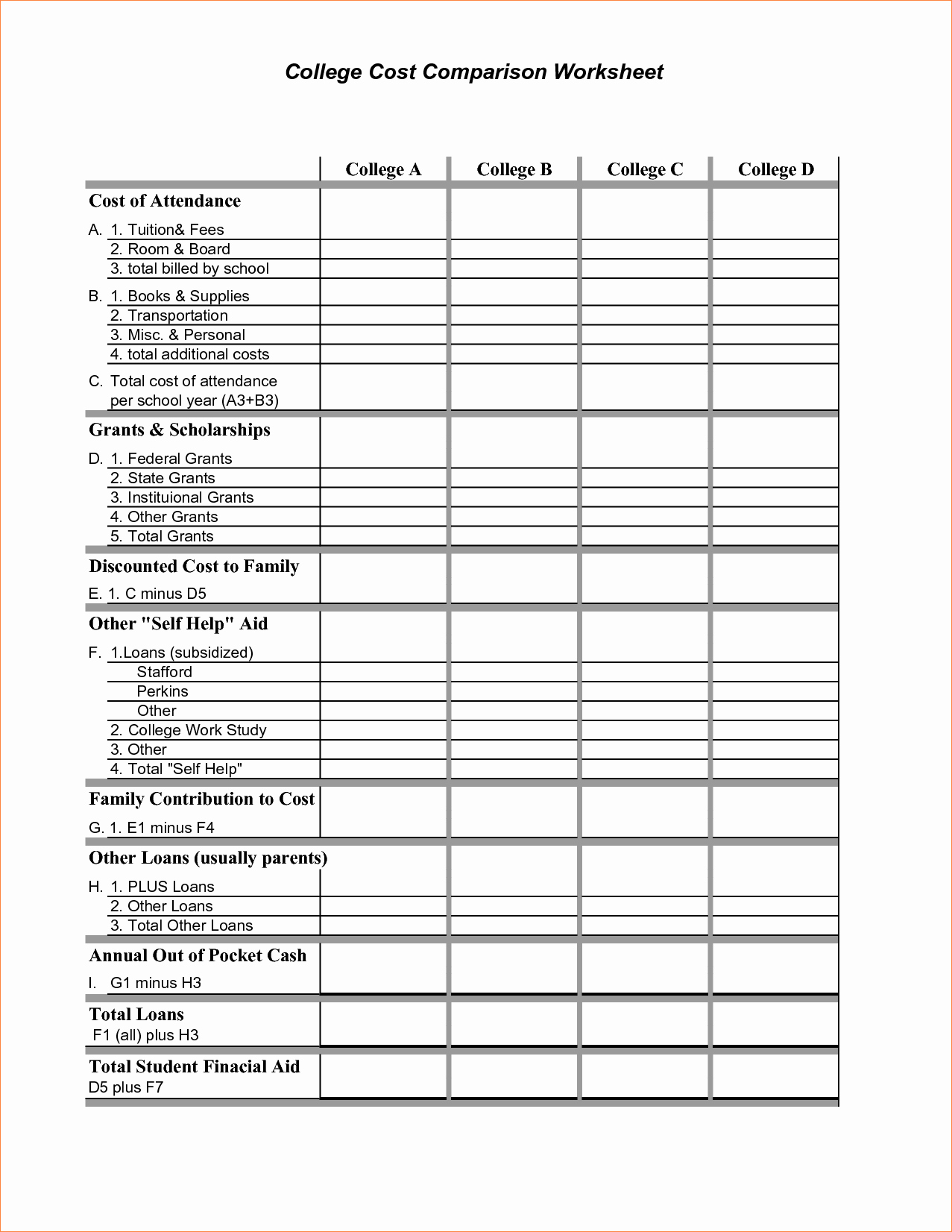 College Comparison Spreadsheet Google Spreadshee College Cost 