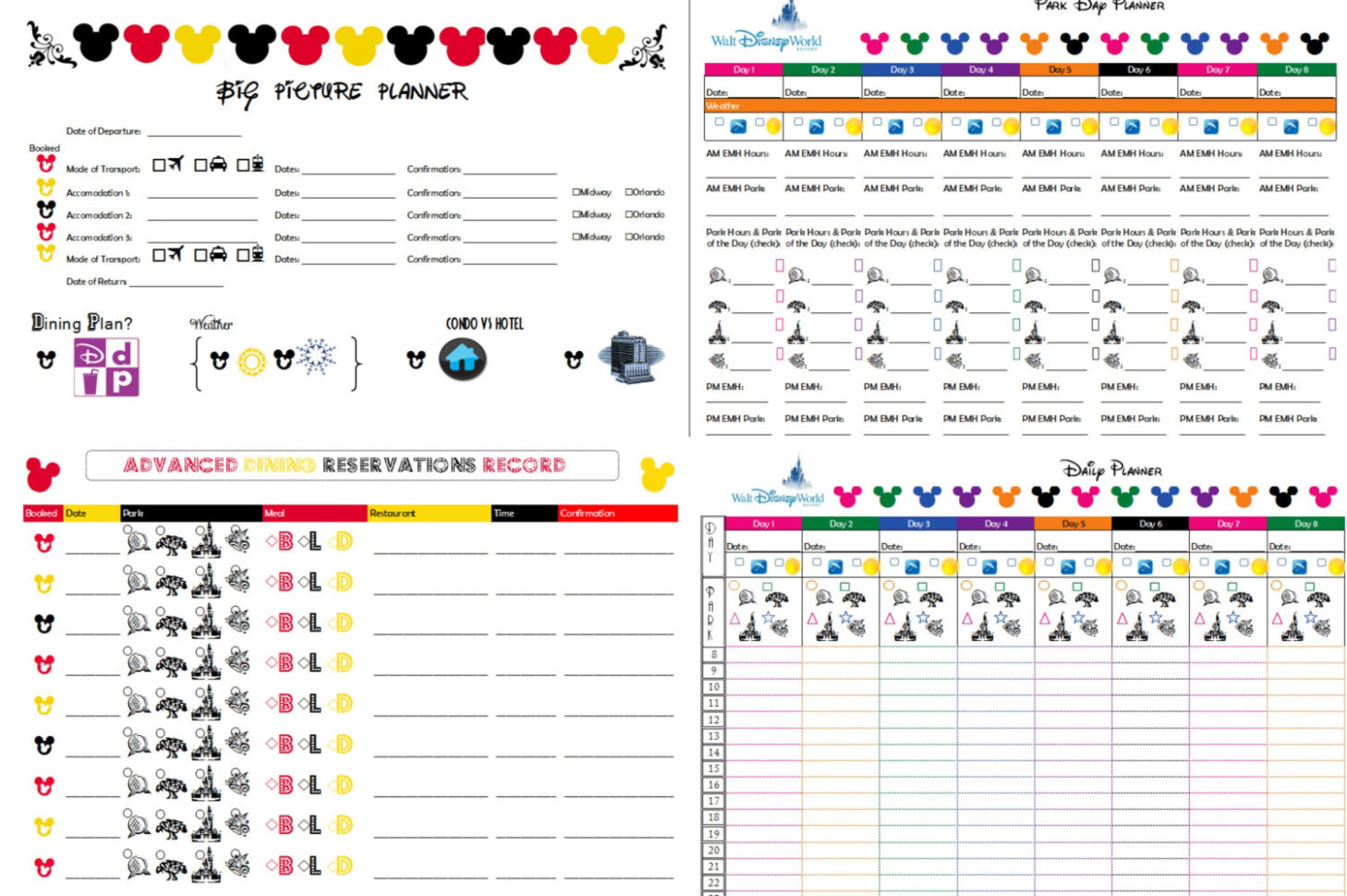 Disney World Day Planner Spreadsheet Google Spreadshee disney world day