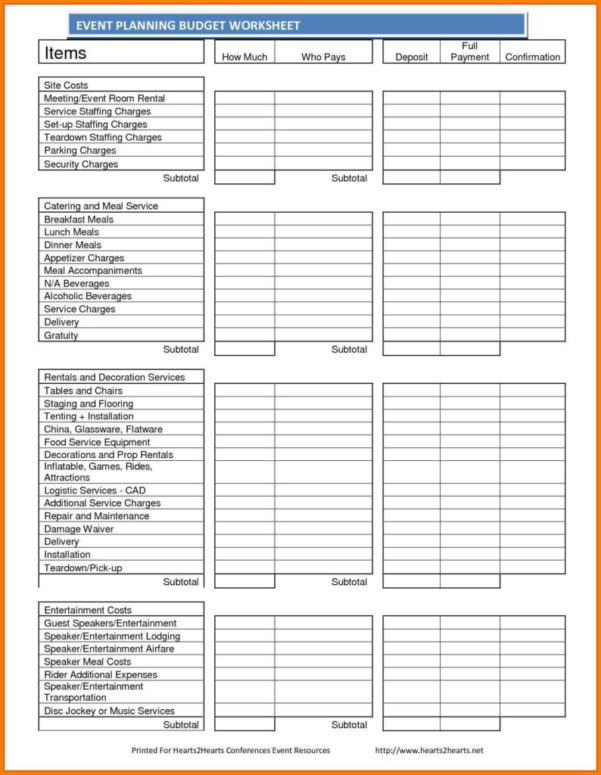 Printable Event Planner Worksheets