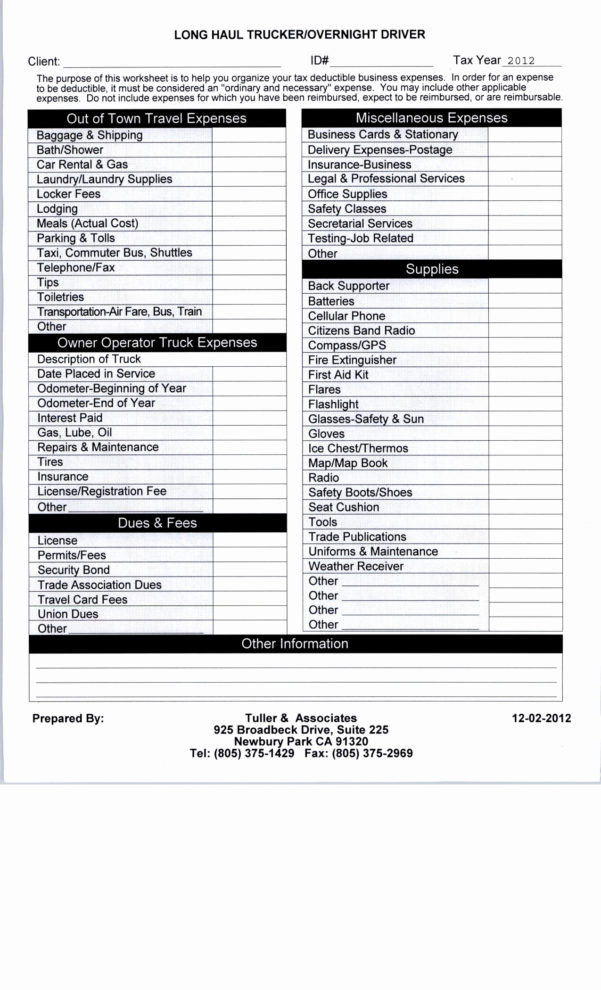 Driver Route Sheet