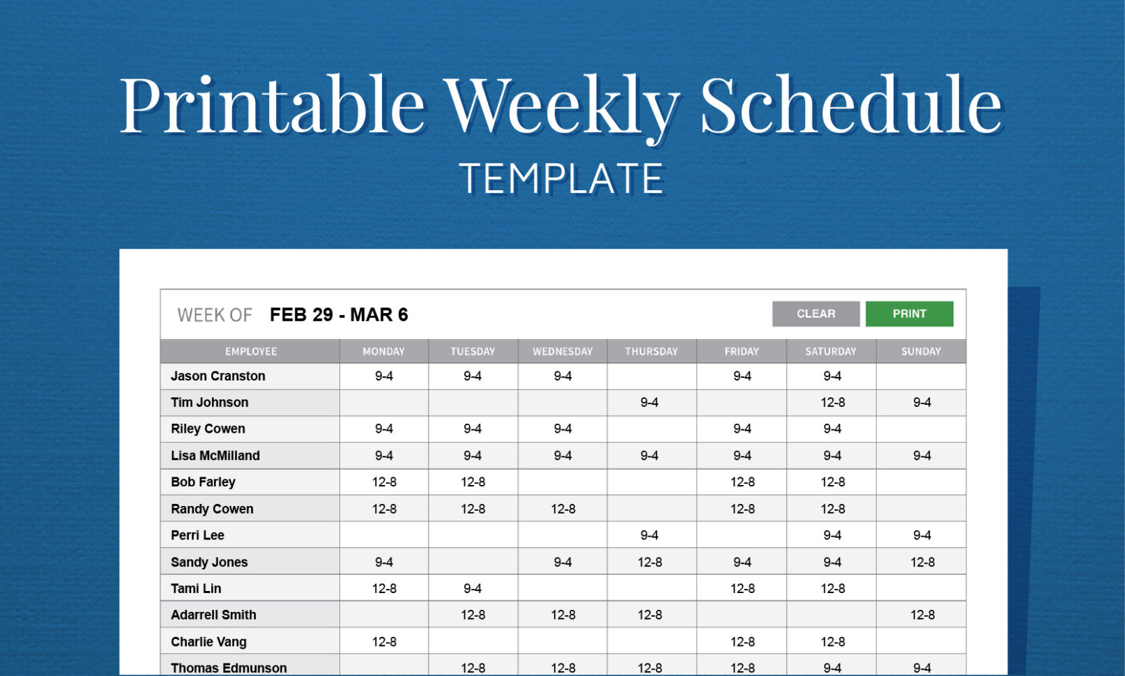 Microsoft Word Employee Schedule Template