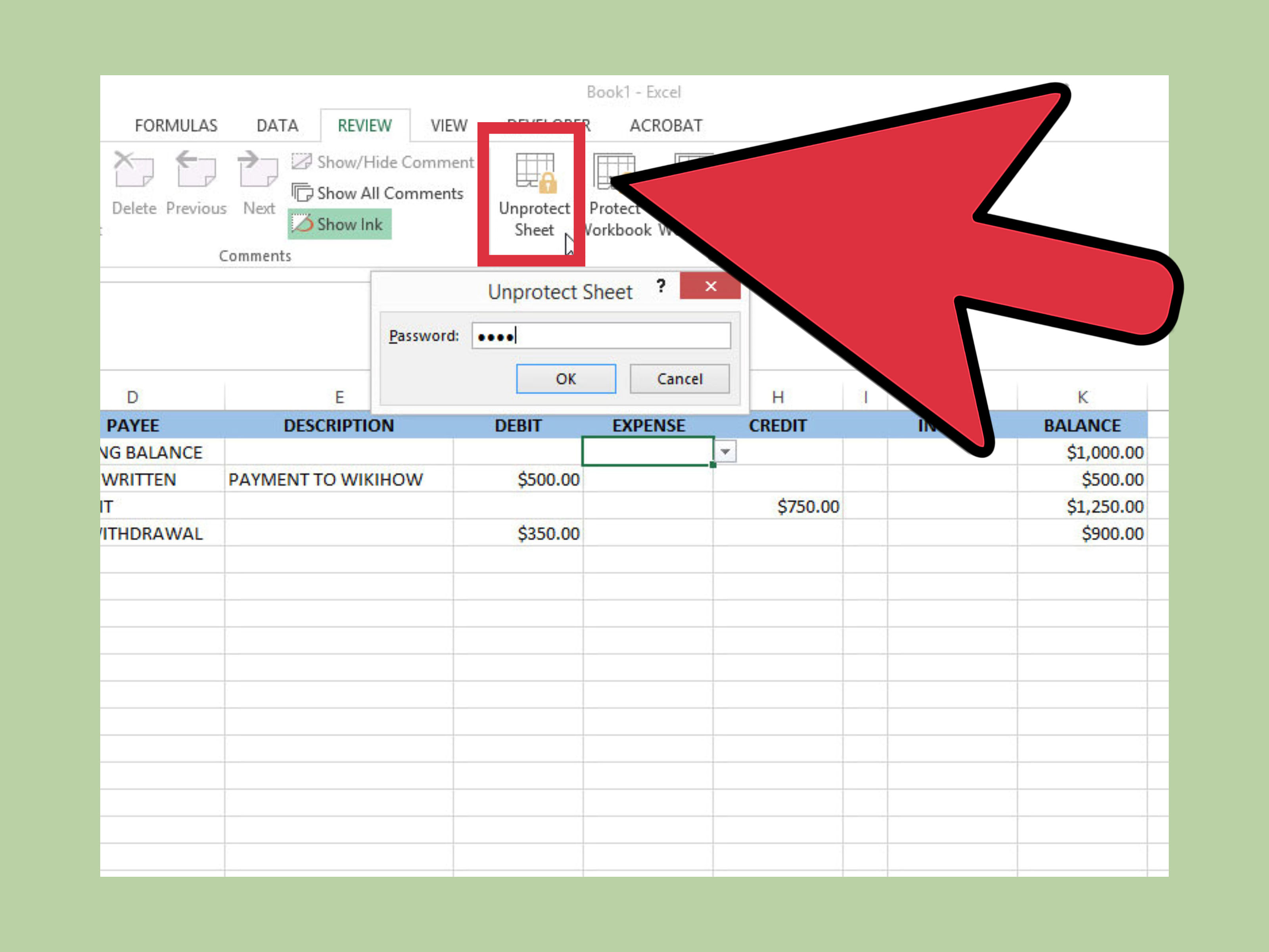 Excel Checkbook Register Budget Worksheet