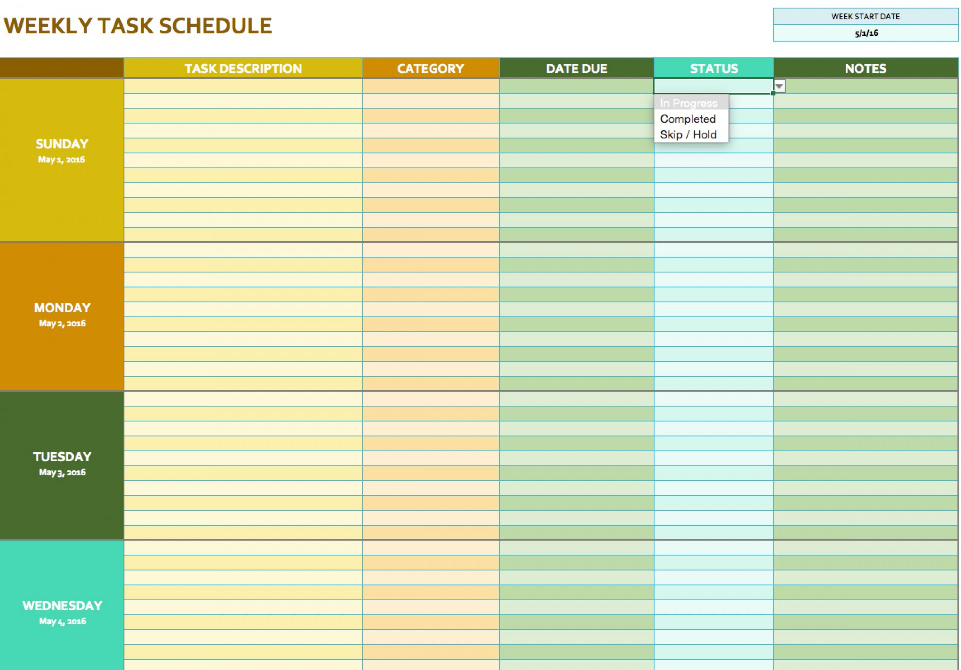 Weekly Task List Template Excel Free