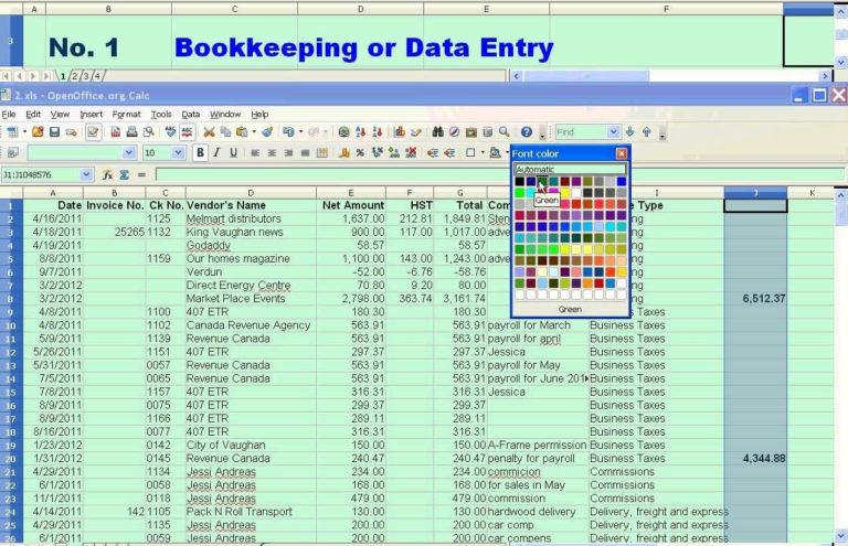 Executor Accounting Spreadsheet Template