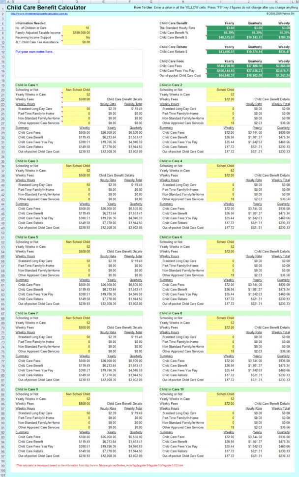 Family Day Care Tax Spreadsheet Printable Spreadshee Family Day Care 