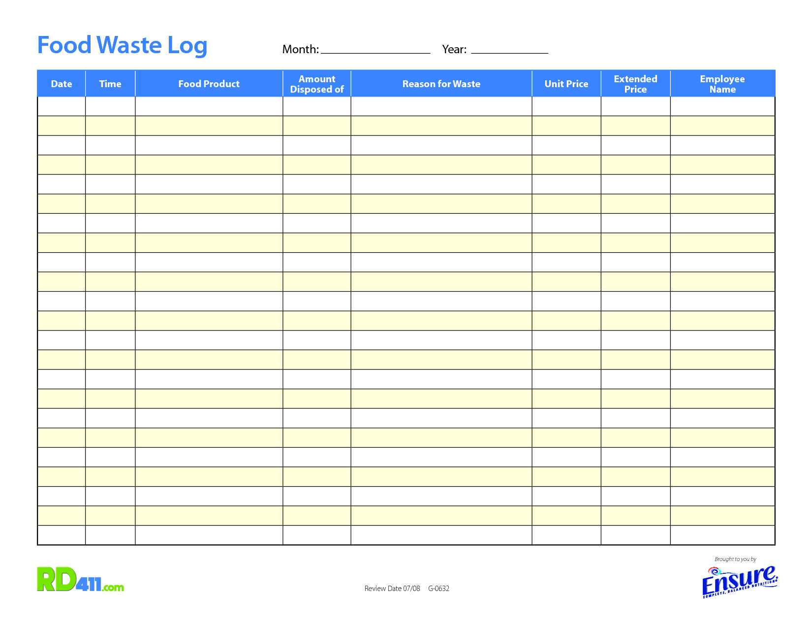 Free Printable Food Waste Log Printable Templates