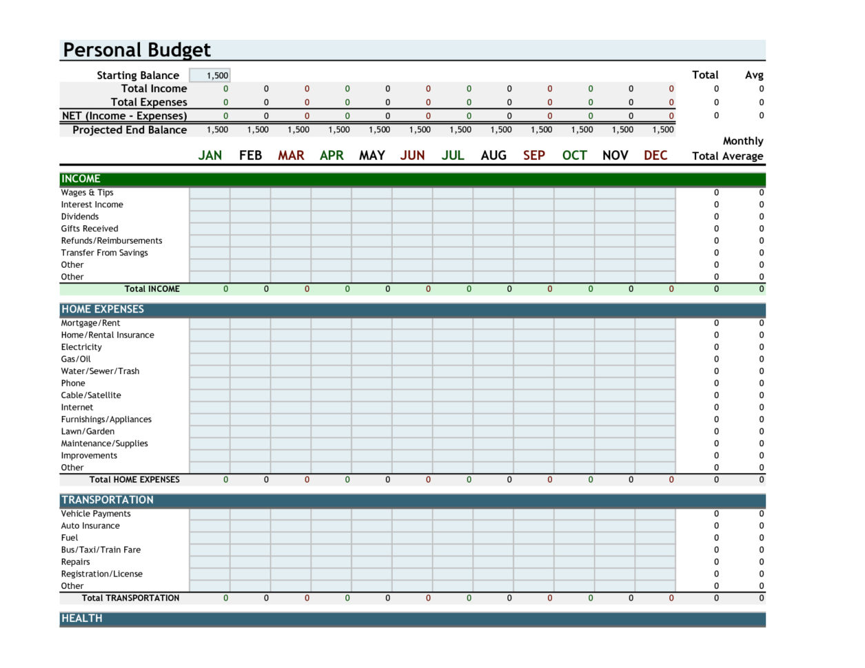 Home Budget Spreadsheet Template