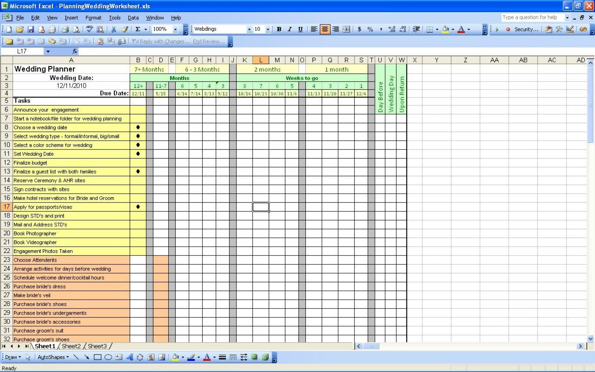 Wedding Planning Spreadsheet Template