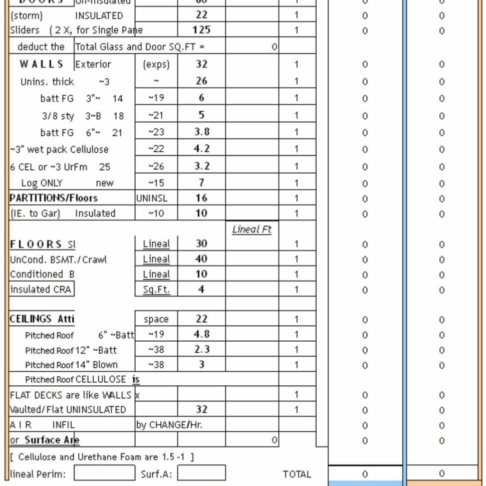 Heat Load Calculation Spreadsheet Printable Spreadshee Heating And