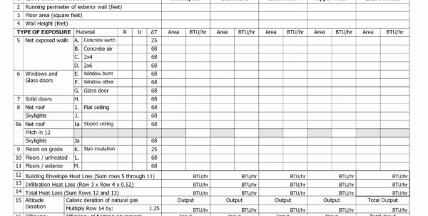Heat Load Calculation Spreadsheet Printable Spreadshee heating and