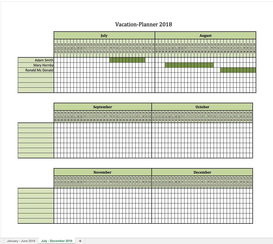 Holiday Spreadsheet Template 2018 Google Spreadshee staff ...