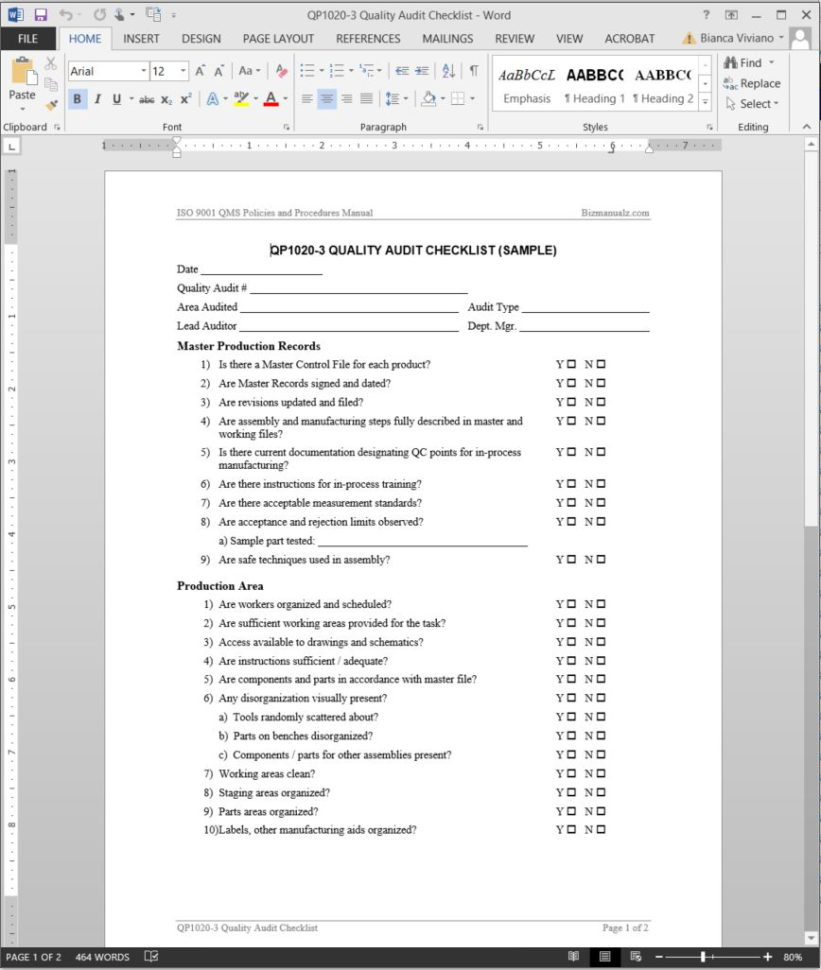 I 9 Audit Spreadsheet In Quality Audit Checklist Iso Template I 9 Audit