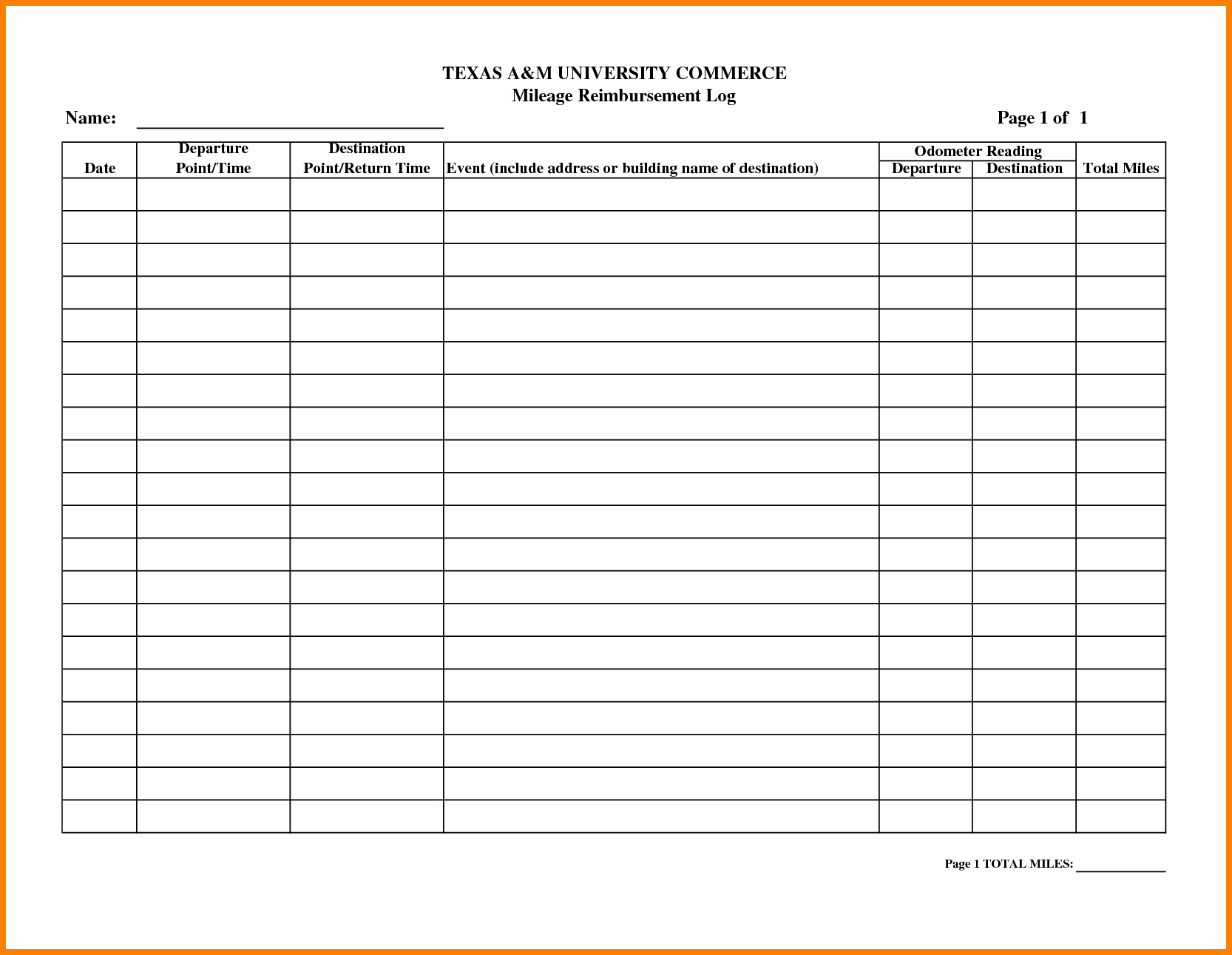 Mileage Reimbursement Form Template Excel