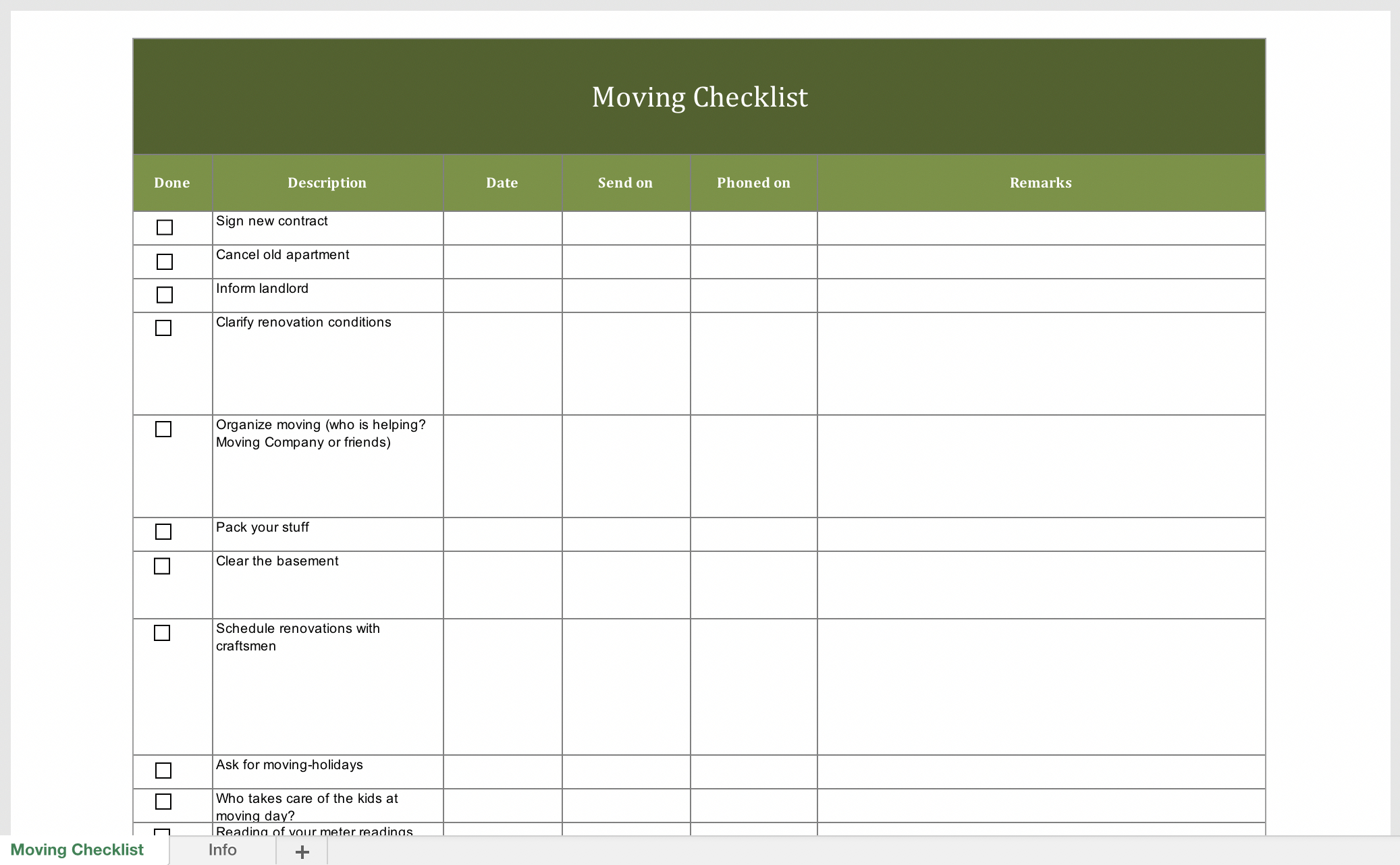 Printable Office Moving Checklist