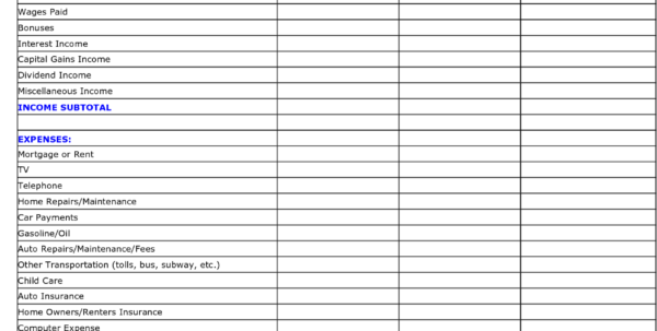 Personal Income And Expenses Spreadsheet Spreadsheet Downloa monthly