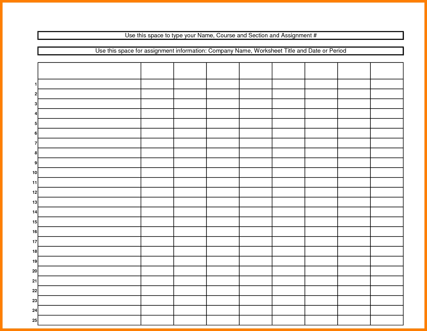 Printable Spreadsheet With Lines