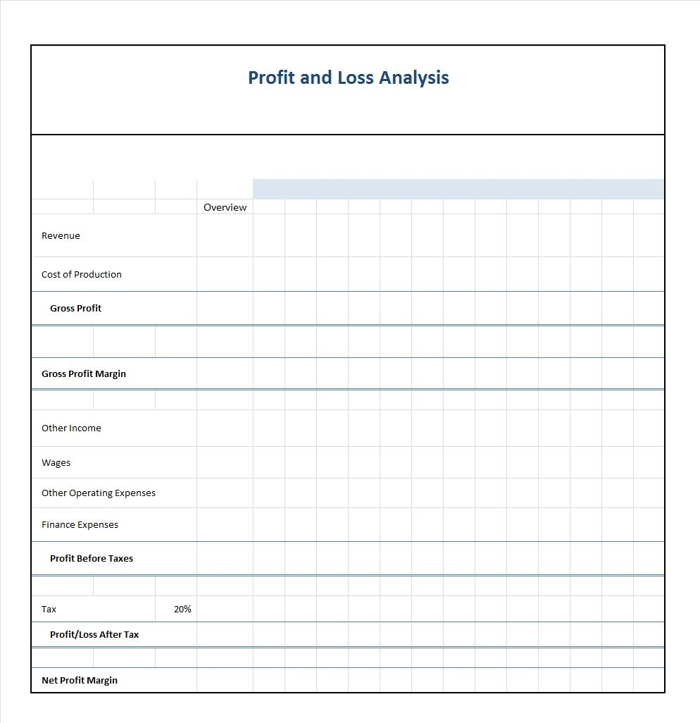 Profit And Loss Statement Template Free Google Sheets