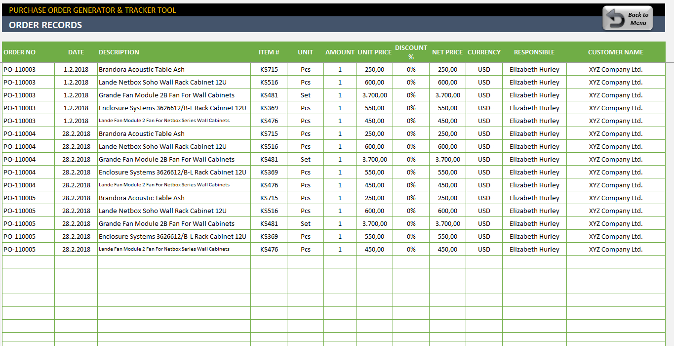 Procurement Tracking Excel Template