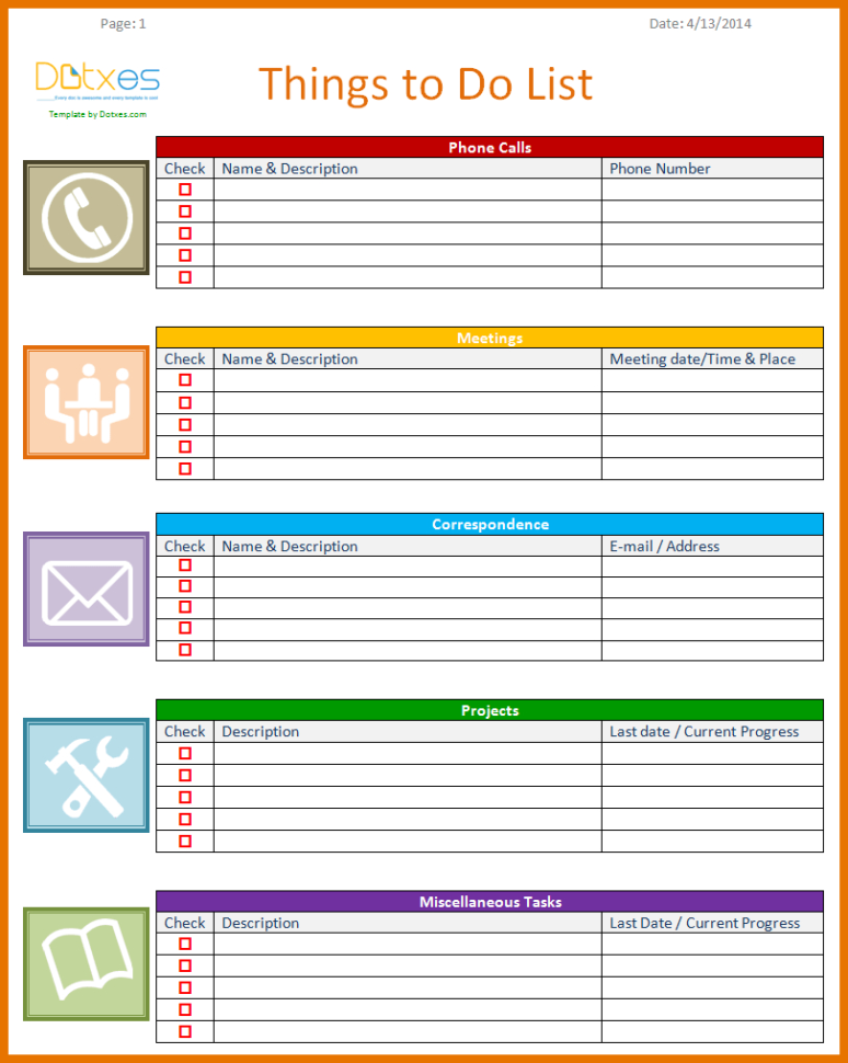 Excel Spreadsheet Employee Task List Template