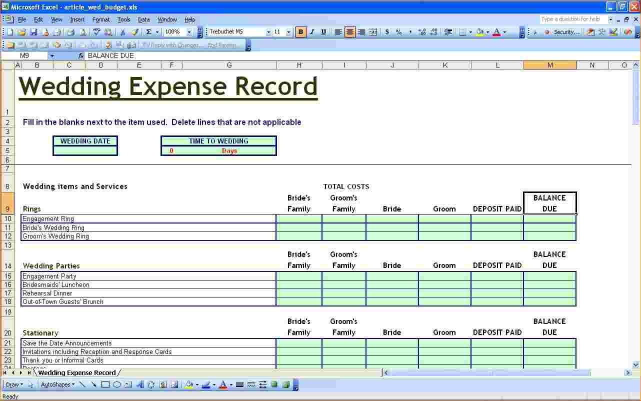 Wedding Budget Planner Excel Excel Templates
