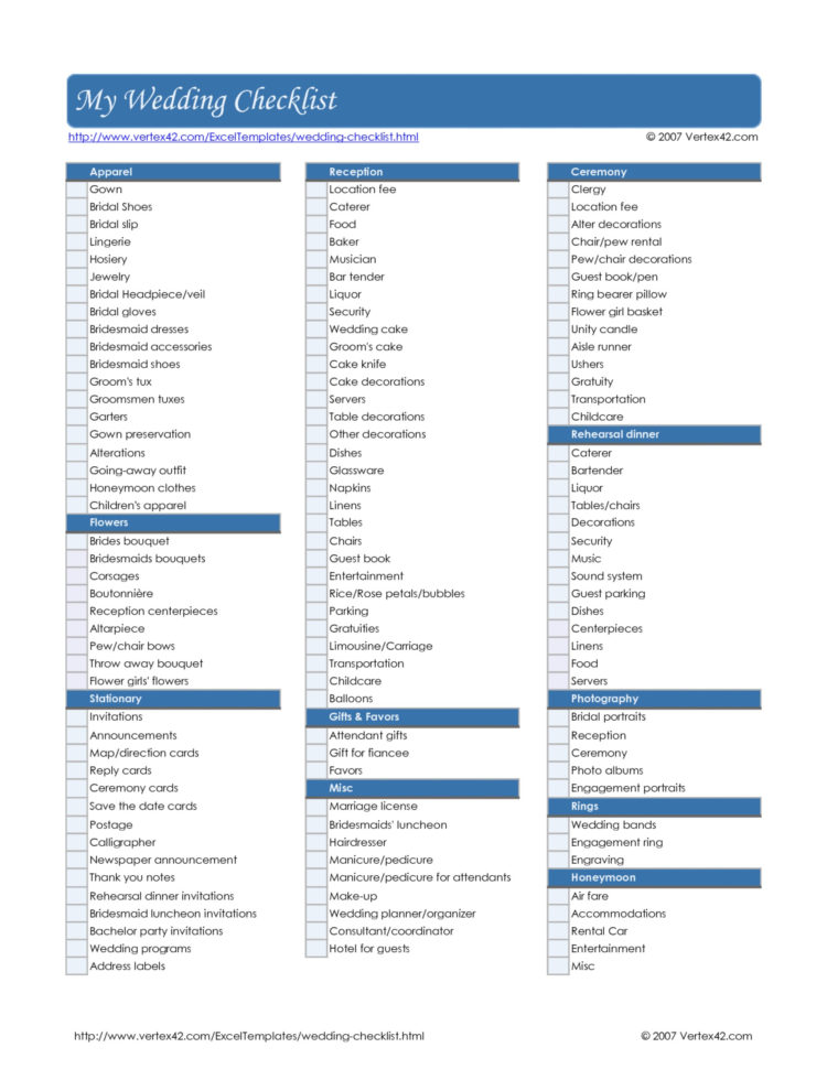 17 Wedding Checklist Excel Template Pics