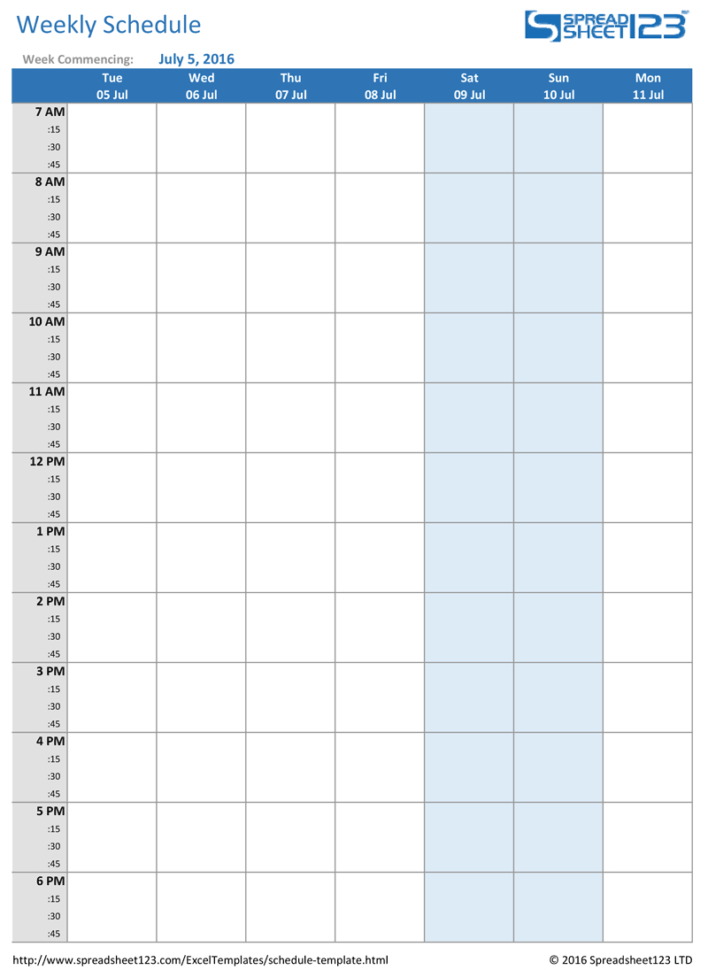 Weekly Schedule Spreadsheet Spreadsheet Downloa Weekly Planner 