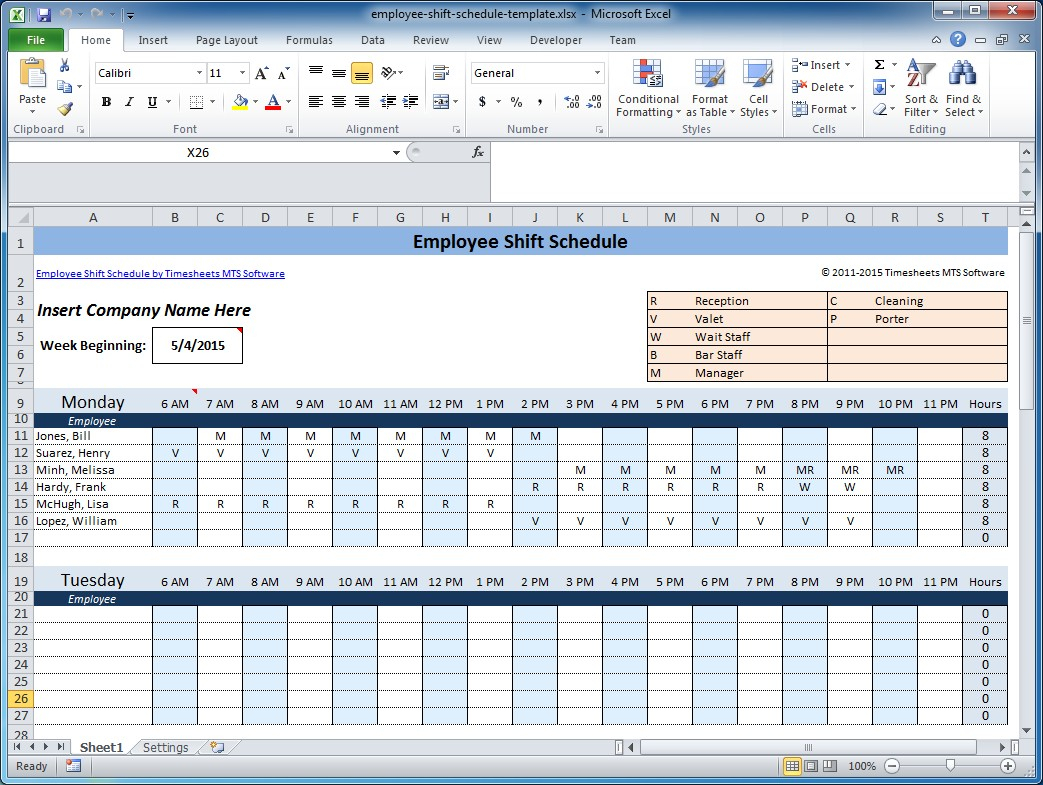 Excel Work Schedule Template Monthly