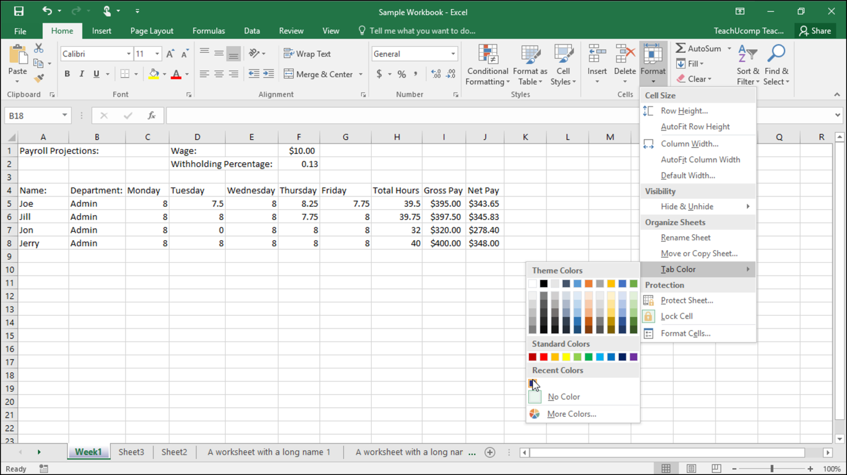 Excel Worksheets Tabs